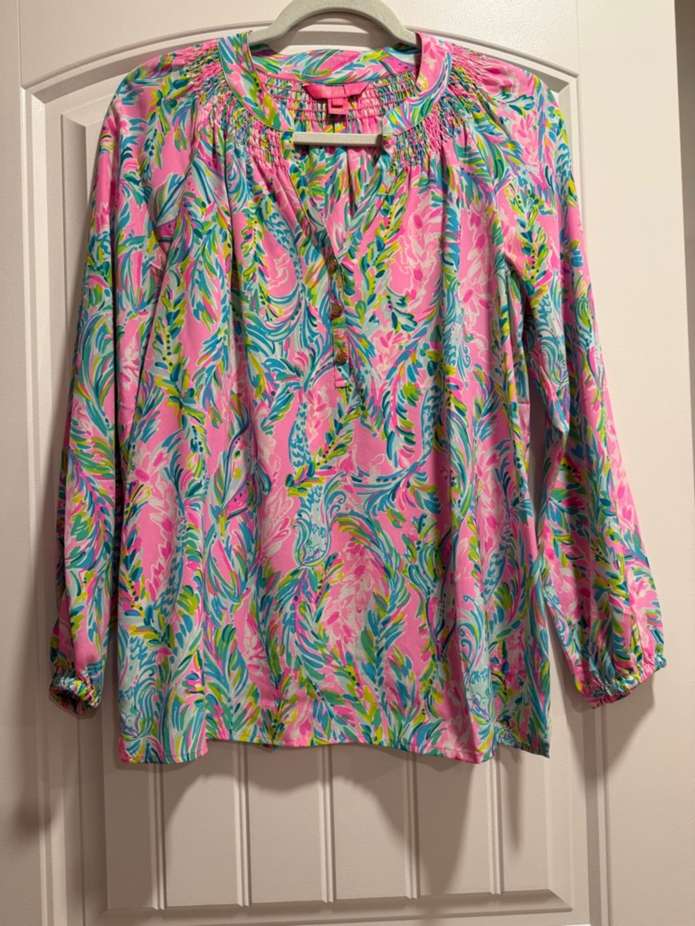 Lilly Pulitzer Pink Multicolor Floral Peasant Blouse
